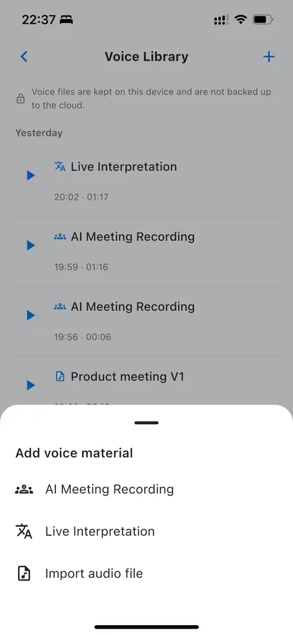 MemoFlow transcribing a meeting recording in real time